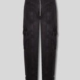 Floressa High Waisted Straight Leg Cargo Jeans  - Black