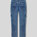 Noir High Waisted Straight Leg Cargo Jeans - Blue