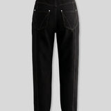 Camo Contrast Stitch Denim Trousers - Black