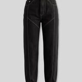 Camo Contrast Stitch Denim Trousers - Black