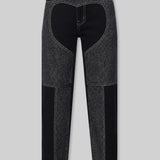 Heart Print Tapered Jeans - Black