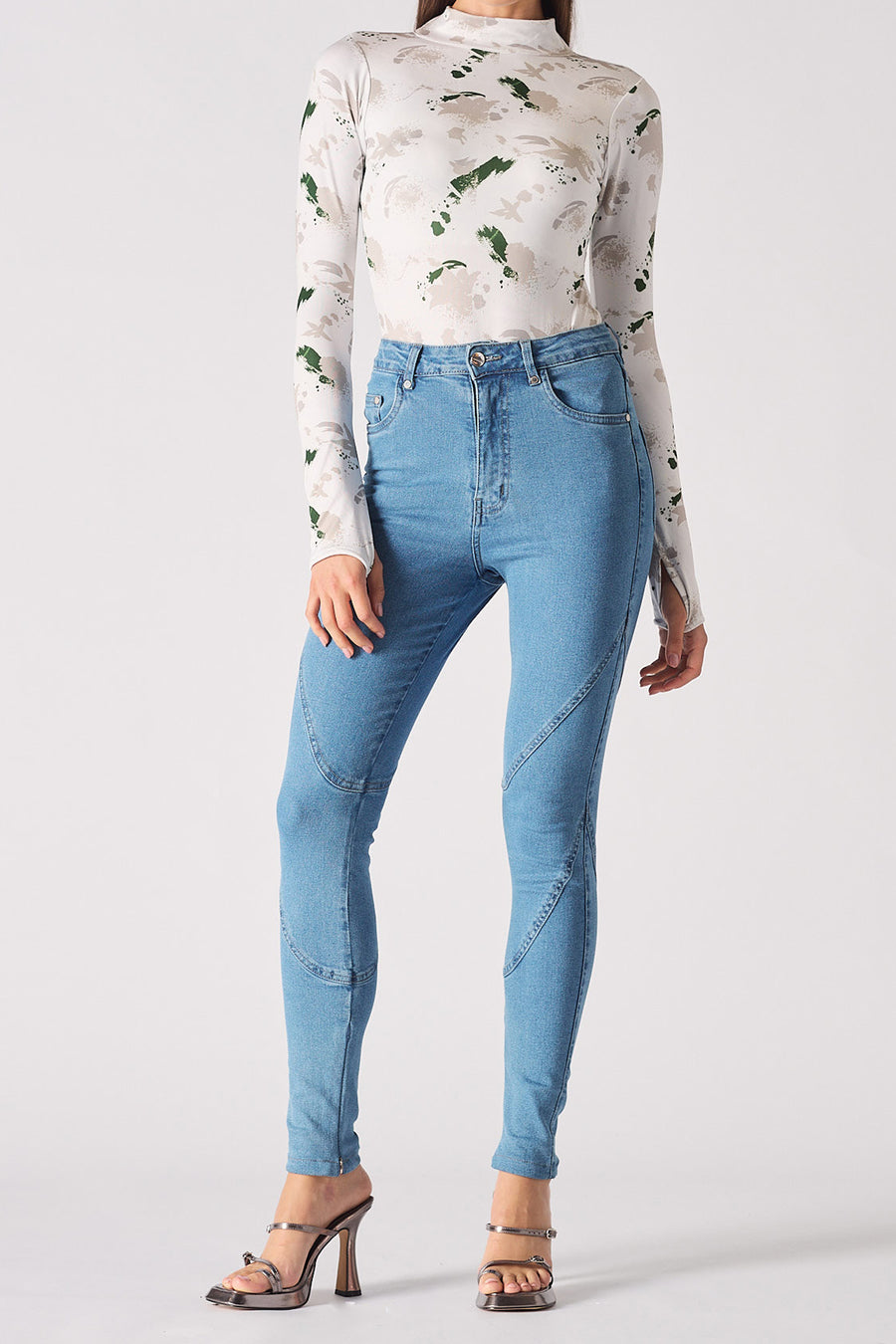 SEAM DETAIL HIGH WAISTED SKINNY JEANS - BLUE