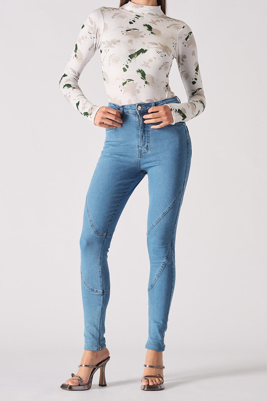 SEAM DETAIL HIGH WAISTED SKINNY JEANS - BLUE