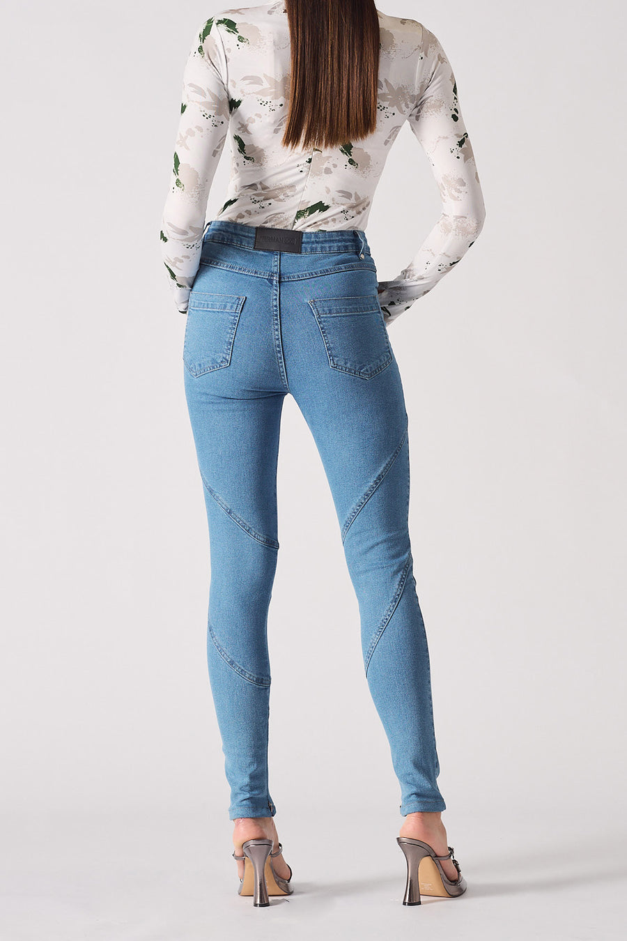 SEAM DETAIL HIGH WAISTED SKINNY JEANS - BLUE