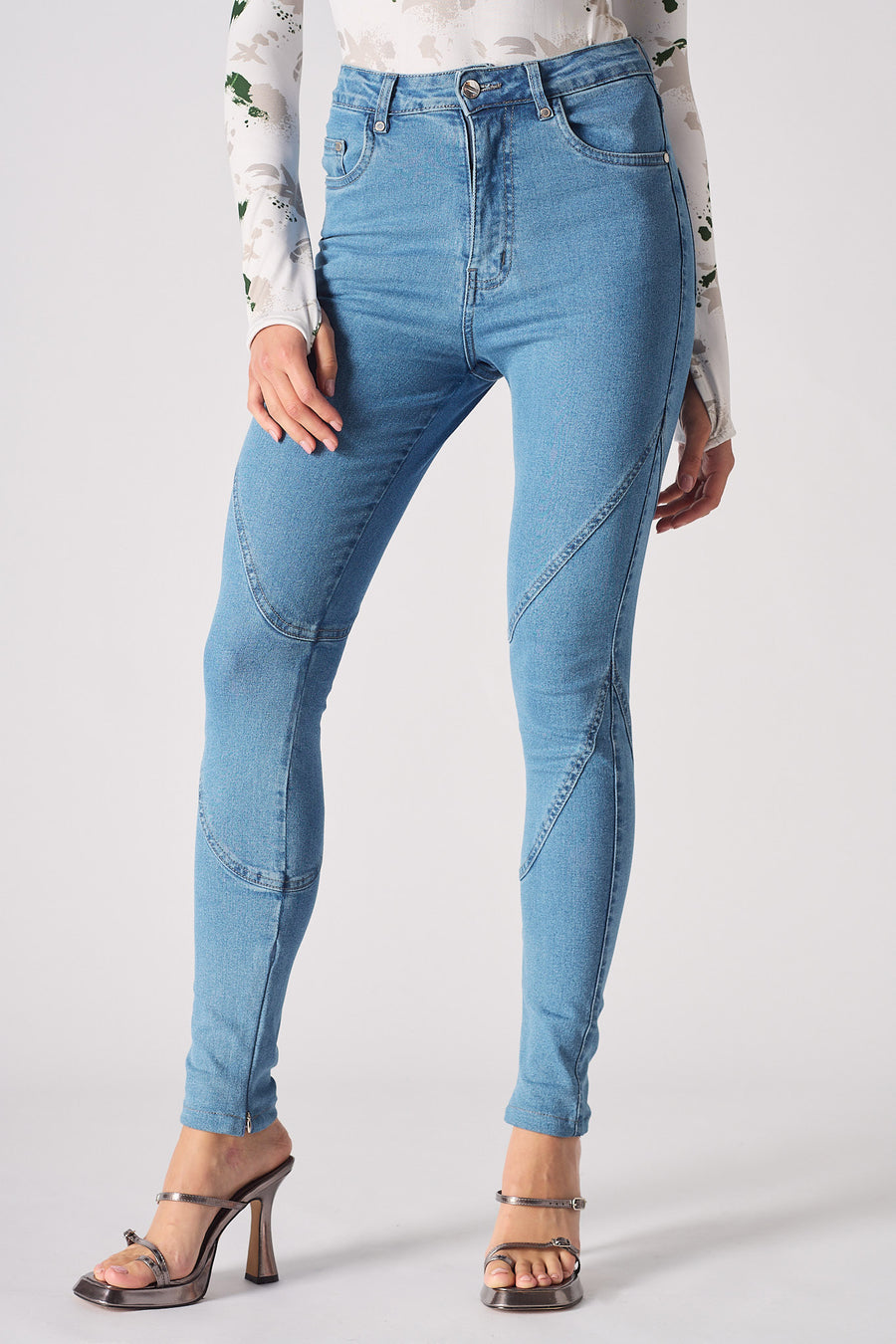 SEAM DETAIL HIGH WAISTED SKINNY JEANS - BLUE