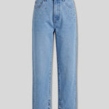 Kinsley Silver Stud Straight Leg Jeans - Light Blue