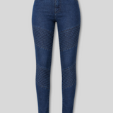 Flint High Waisted Biker Skinny Jeans - Dark Blue