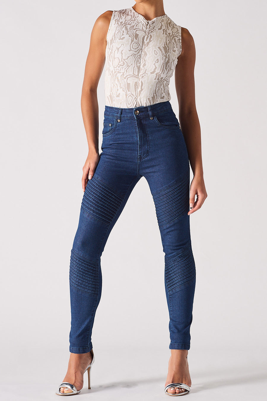 HIGH WAISTED SKINNY JEANS WITH PIN TUCK DETAILS - Blue