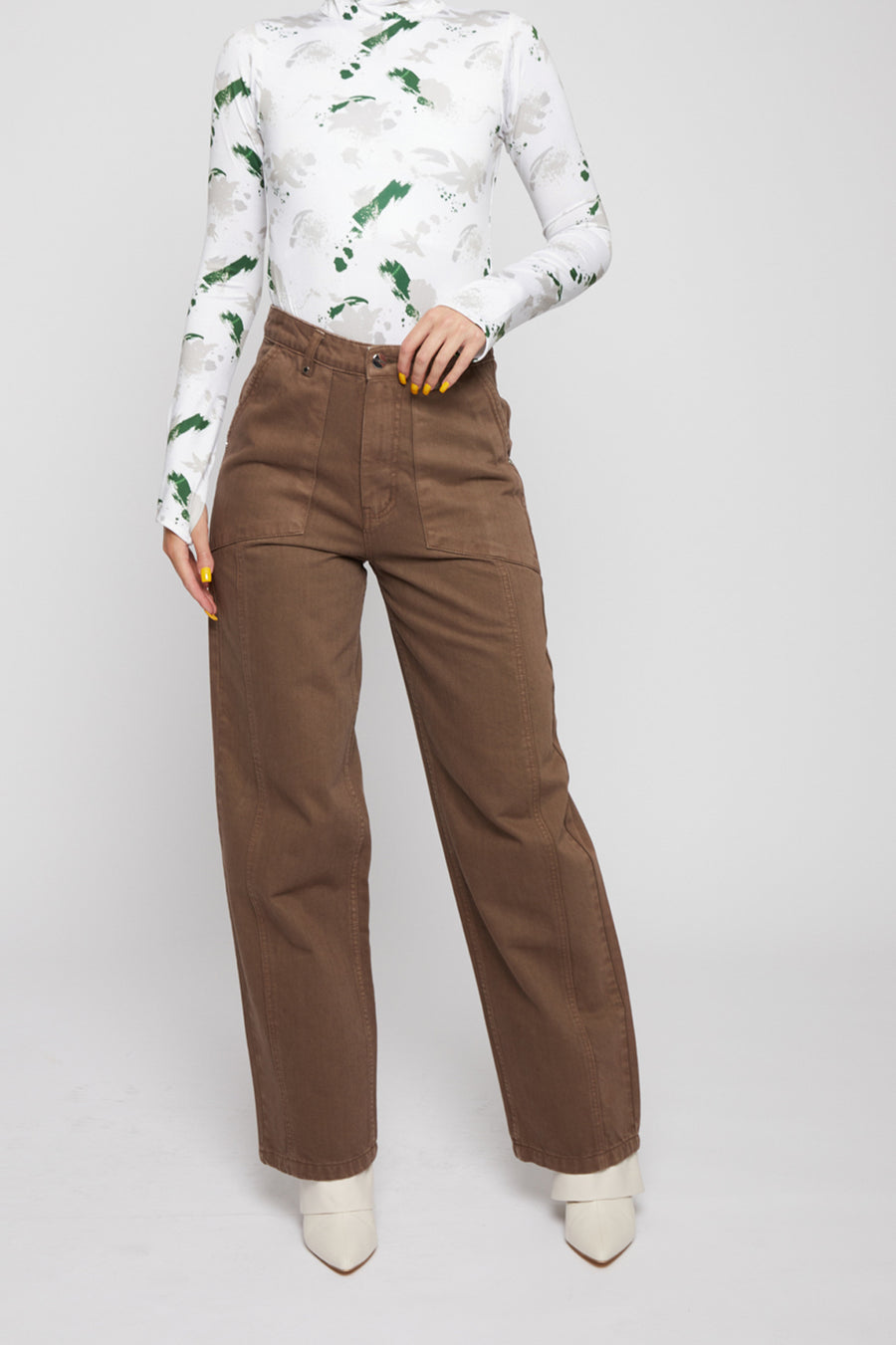 BROWN DENIM RELAXED WIDE LEG JEANS