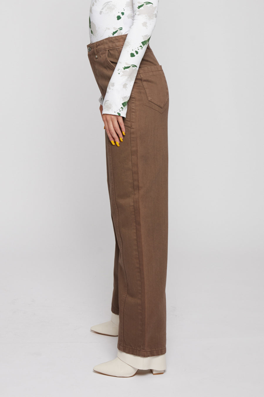 BROWN DENIM RELAXED WIDE LEG JEANS