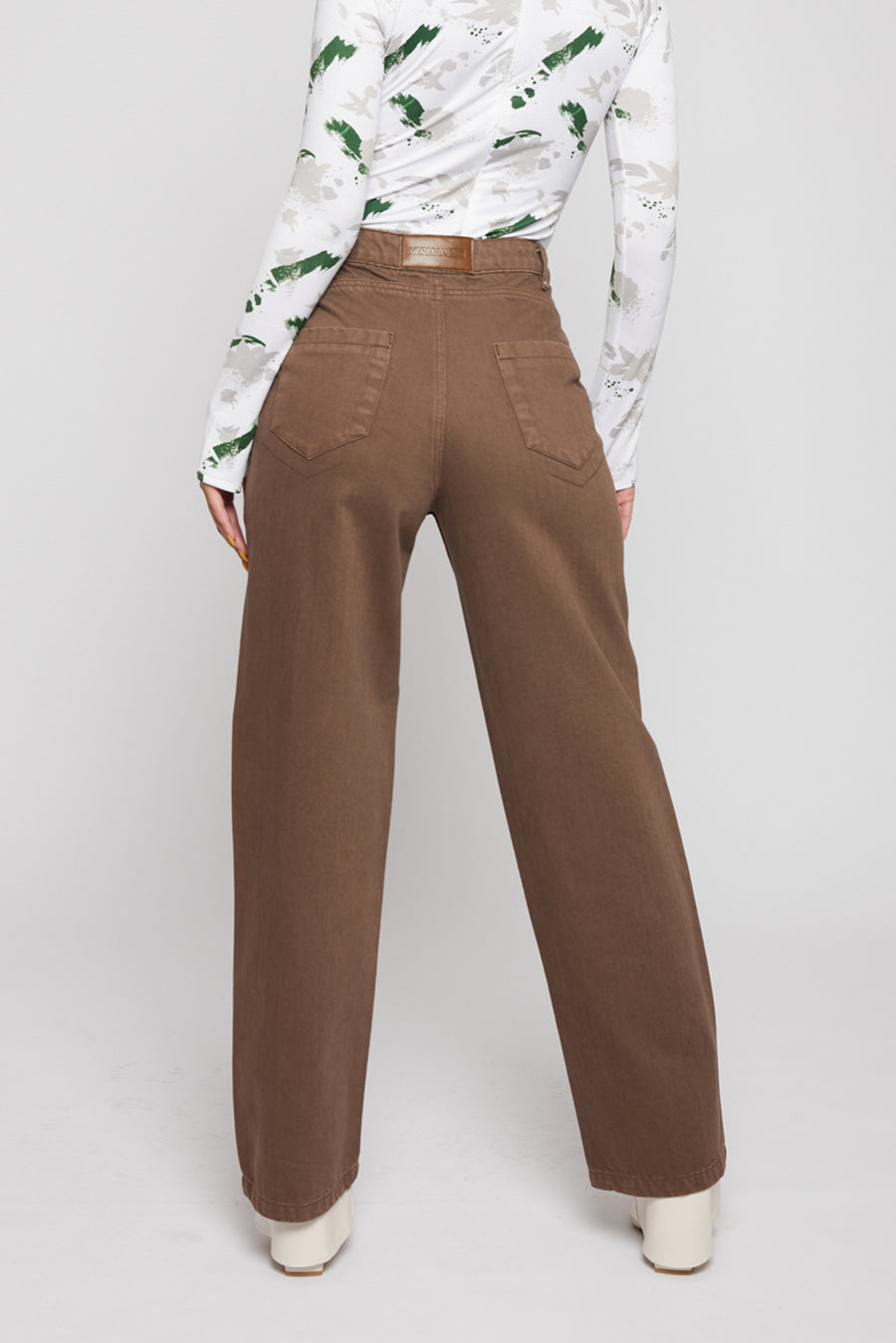 BROWN DENIM RELAXED WIDE LEG JEANS