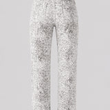 Marble Print High Waisted Relaxed Straight Leg Jeans - Grey