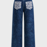 Dynasty Wide Leg Split Hem Jeans - Blue Wash