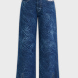 Dynasty Wide Leg Split Hem Jeans - Blue Wash