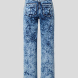Haven Bleach Wash Popper Hem Oversized Jeans - Dark Blue