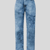 Haven Bleach Wash Popper Hem Oversized Jeans - Dark Blue