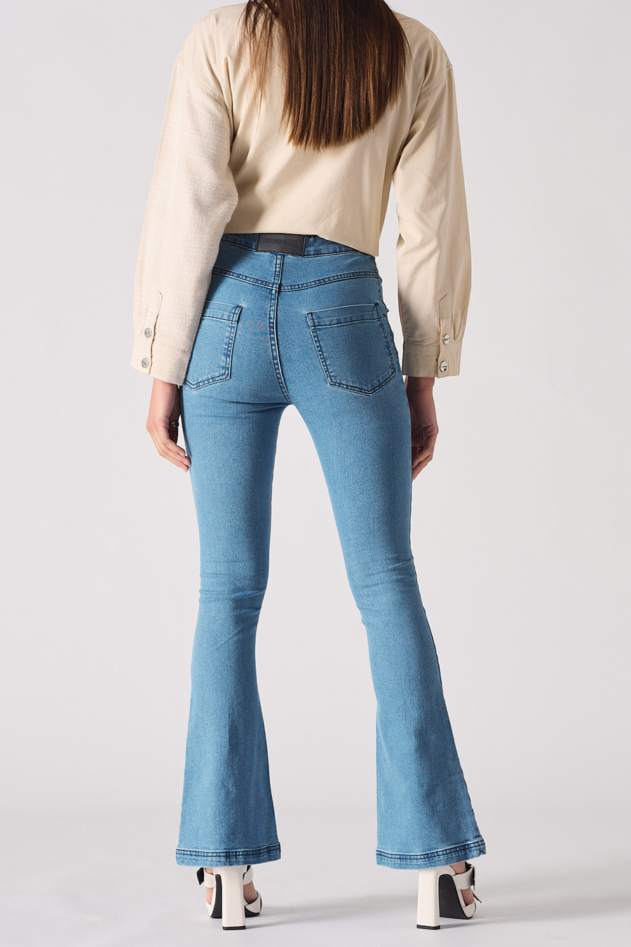 HIGH WAISTED FLARE JEANS WITH INTERNAL WAIST ADJUSTERS - BLUE