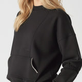 Herman Womens Contrast Stitch Ruched Sleeve Sweatshirt - Black
