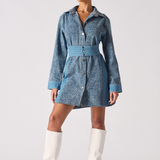 DENIM BELTED DRESS - BLUE WASH