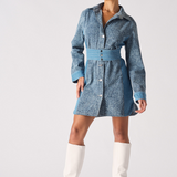 DENIM BELTED DRESS - BLUE WASH