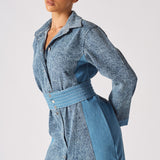 DENIM BELTED DRESS - BLUE WASH