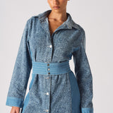 DENIM BELTED DRESS - BLUE WASH