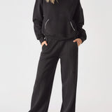 Herman Womens Contrast Stitch Ruched Sleeve Sweatshirt - Black