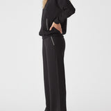 Herman Womens Contrast Stitch Ruched Sleeve Sweatshirt - Black