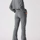 Herman Womens Ruched Leg Wide Flare Trousers - Charcoal Grey