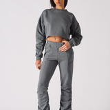 CROPPED CREW NECK JUMPER - GREY