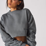 CROPPED CREW NECK JUMPER - GREY