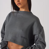 CROPPED CREW NECK JUMPER - GREY