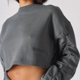 CROPPED CREW NECK JUMPER - GREY