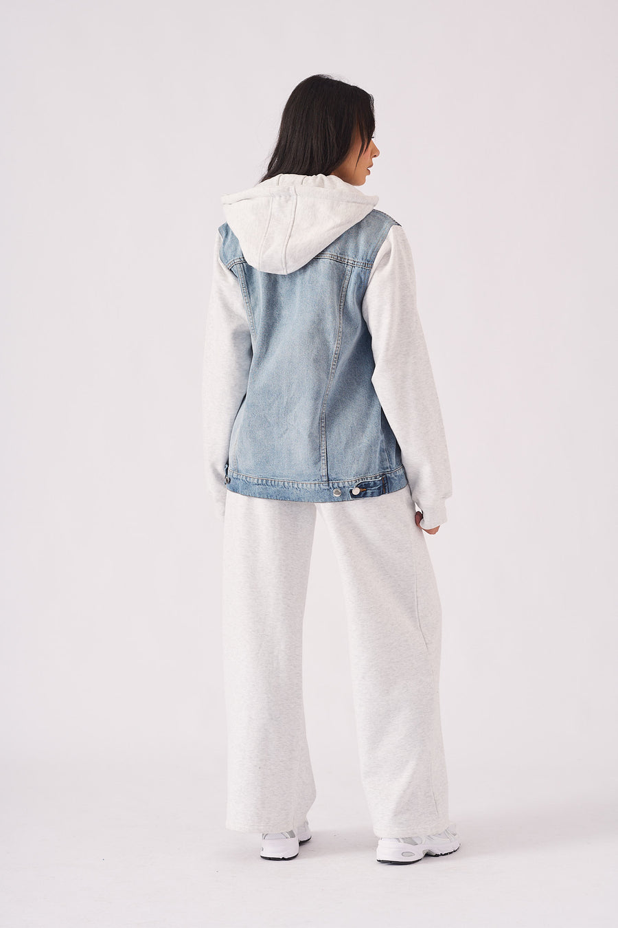 HOODED DENIM JACKET - LIGHT BLUE WASH -  Women's Fleece Hooded Denim Jackets