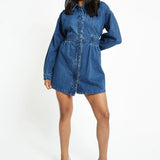 Tesa Tapered Denim Shirt Dress - Dark Blue