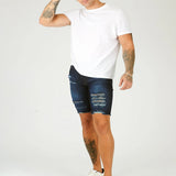 Blue Slim Fit Ripped Denim Shorts - Blue Wash