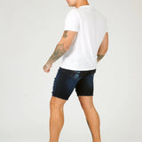 Blue Slim Fit Ripped Denim Shorts - Blue Wash