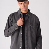 Ashfield CARGO DENIM SHIRT - GREY ACID WASH