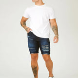 Blue Slim Fit Ripped Denim Shorts - Blue Wash