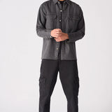 Ashfield CARGO DENIM SHIRT - GREY ACID WASH
