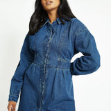 Tesa Tapered Denim Shirt Dress - Dark Blue