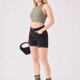 Solvi High Waisted Denim Shorts - Black
