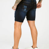 Blue Slim Fit Ripped Denim Shorts - Blue Wash