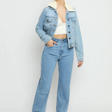 Echo Sherpa Collar Denim Jacket – Blue