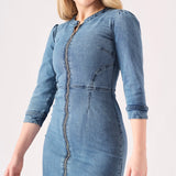 Sage Zip Up Denim Dress - Mid Blue