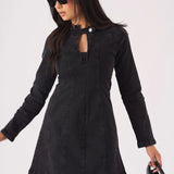 Isla Fit & Flare Denim Dress - Black