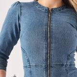 Sage Zip Up Denim Dress - Mid Blue