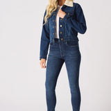Frost Sherpa Collar Denim Jacket – Mid Blue