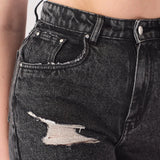 Olive Acid Wash Ripped Shorts - Black