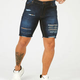 Blue Slim Fit Ripped Denim Shorts - Blue Wash